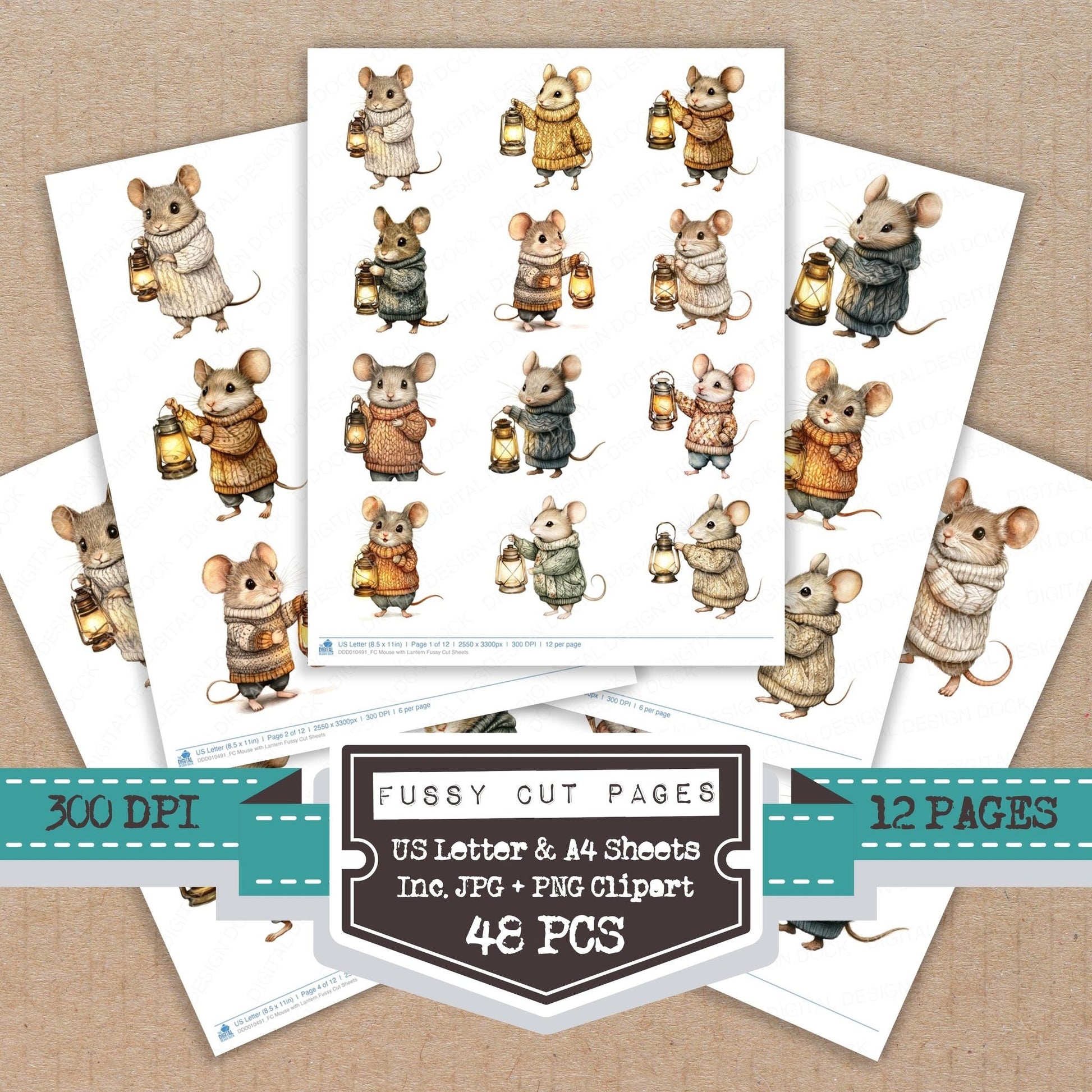DDD010491_FC Mouse with Lantern Fussy Cut Sheets