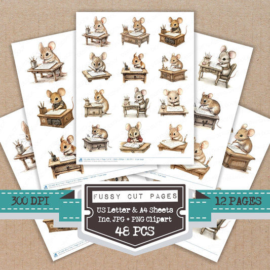 DDD010492_FC Mouse Writing at Desk Fussy Cut Sheets