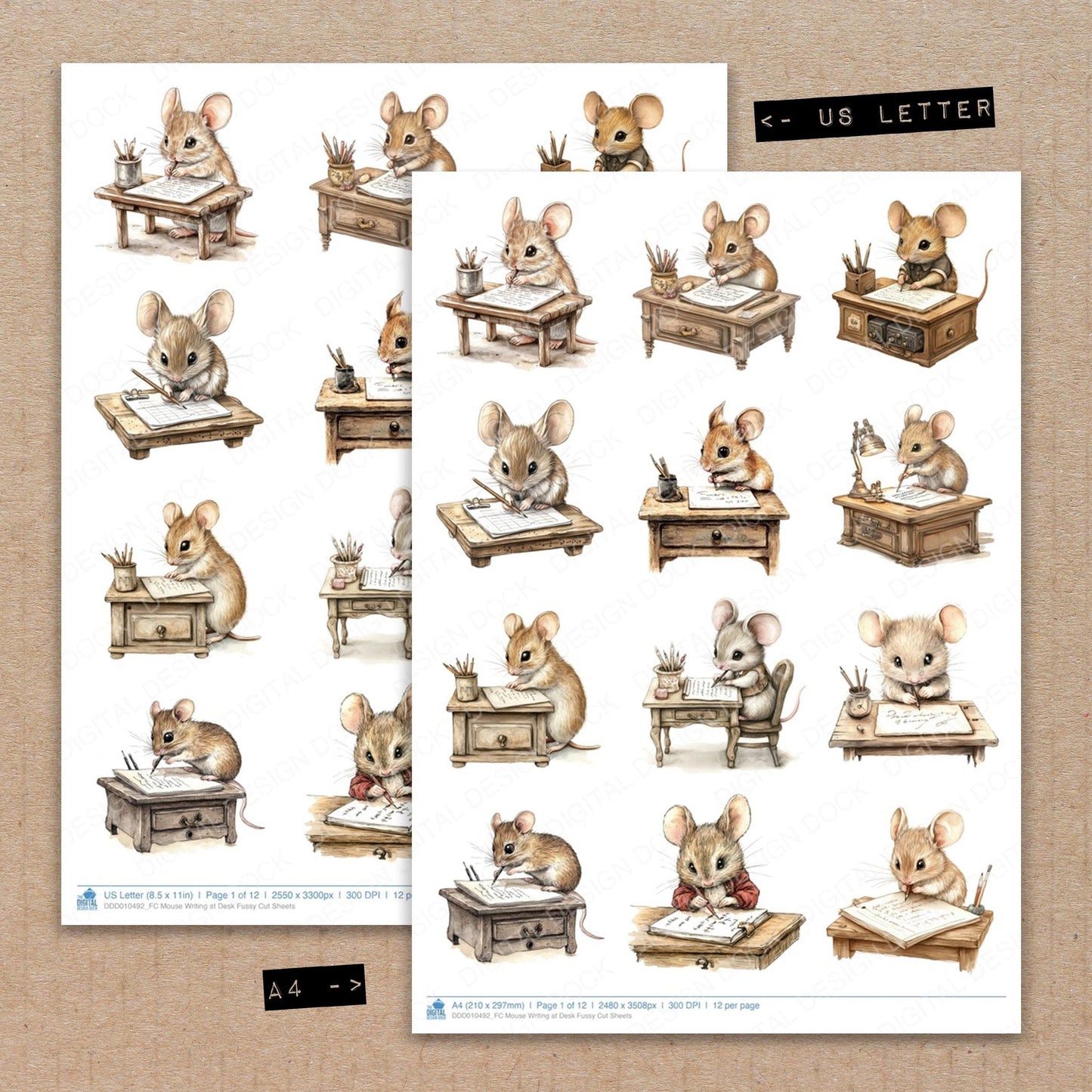 DDD010492_FC Mouse Writing at Desk Fussy Cut Sheets
