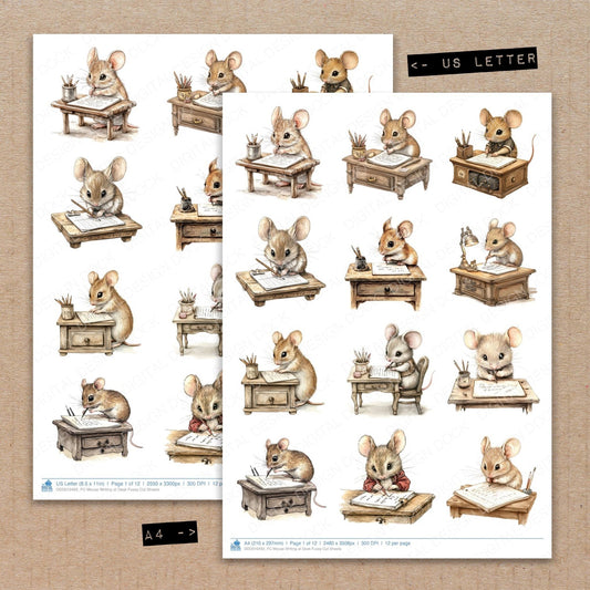 DDD010492_FC Mouse Writing at Desk Fussy Cut Sheets