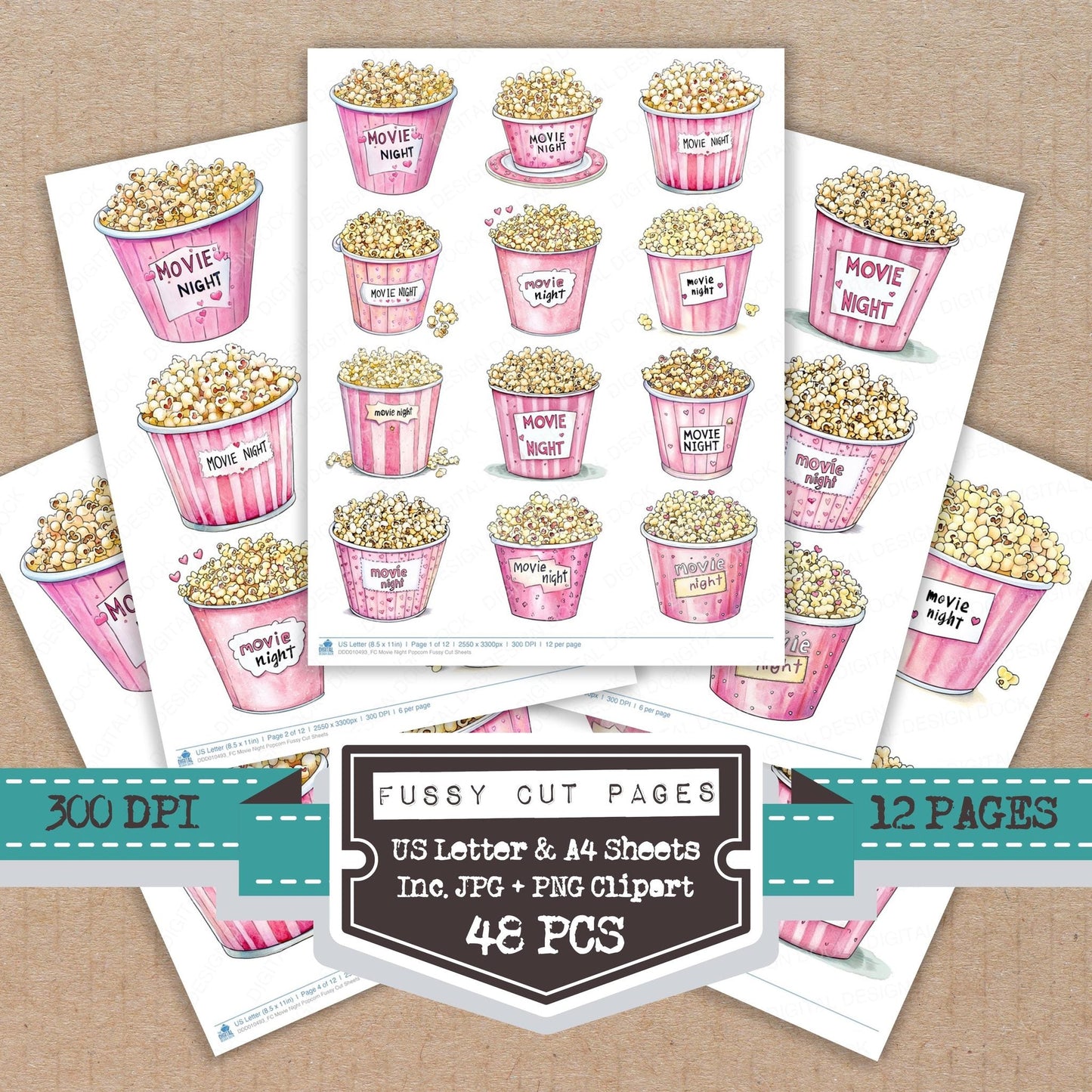 DDD010493_FC Movie Night Popcorn Fussy Cut Sheets
