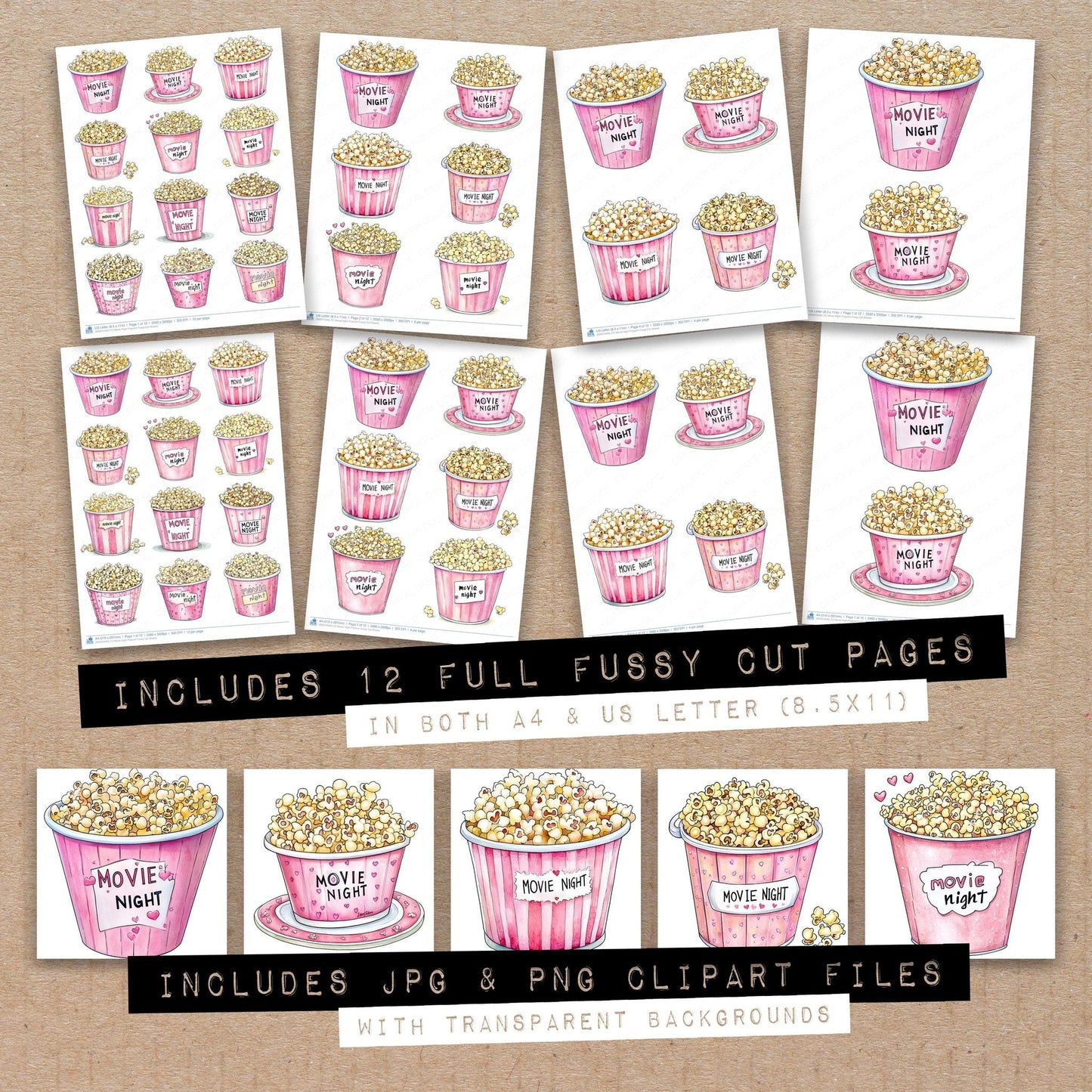 DDD010493_FC Movie Night Popcorn Fussy Cut Sheets