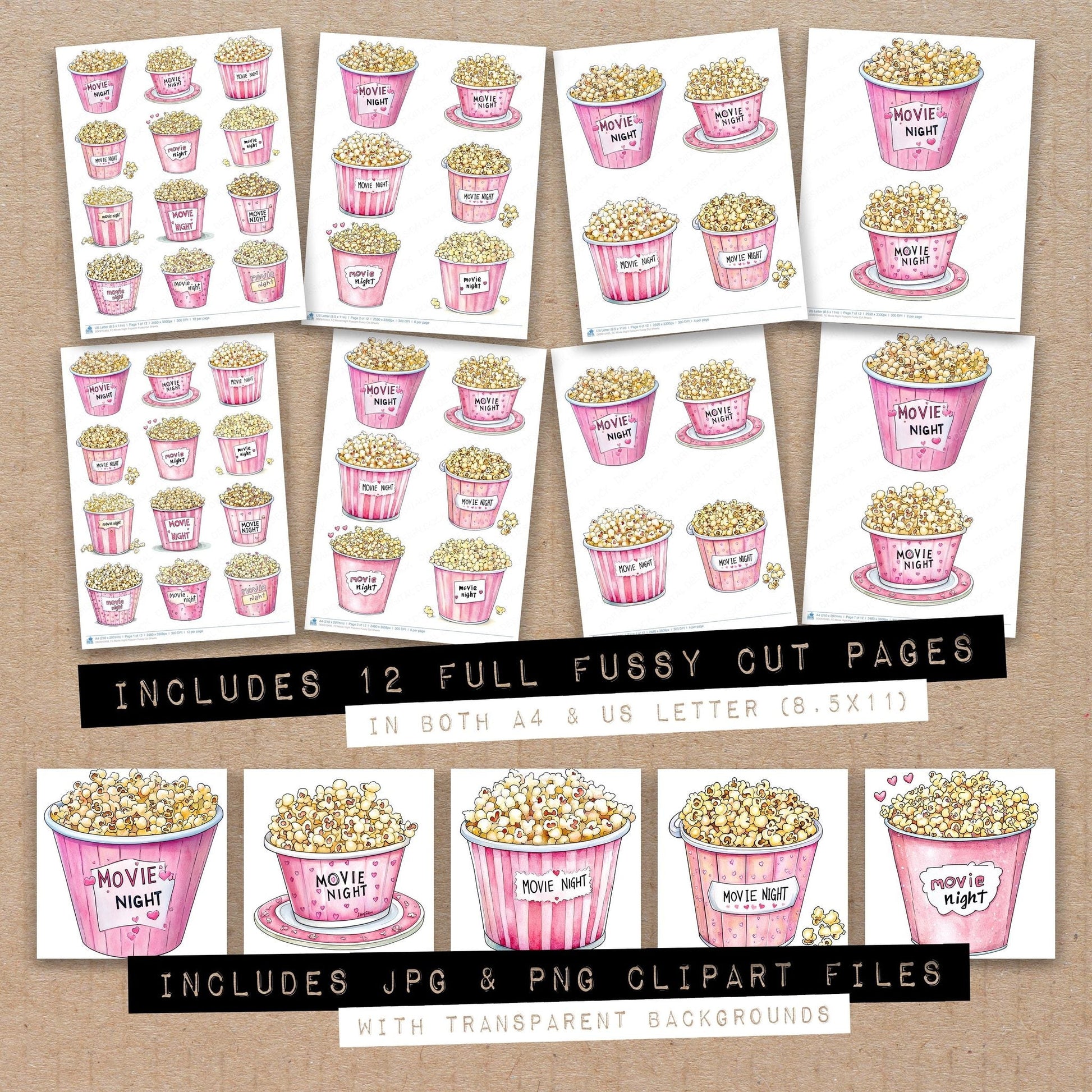 DDD010493_FC Movie Night Popcorn Fussy Cut Sheets