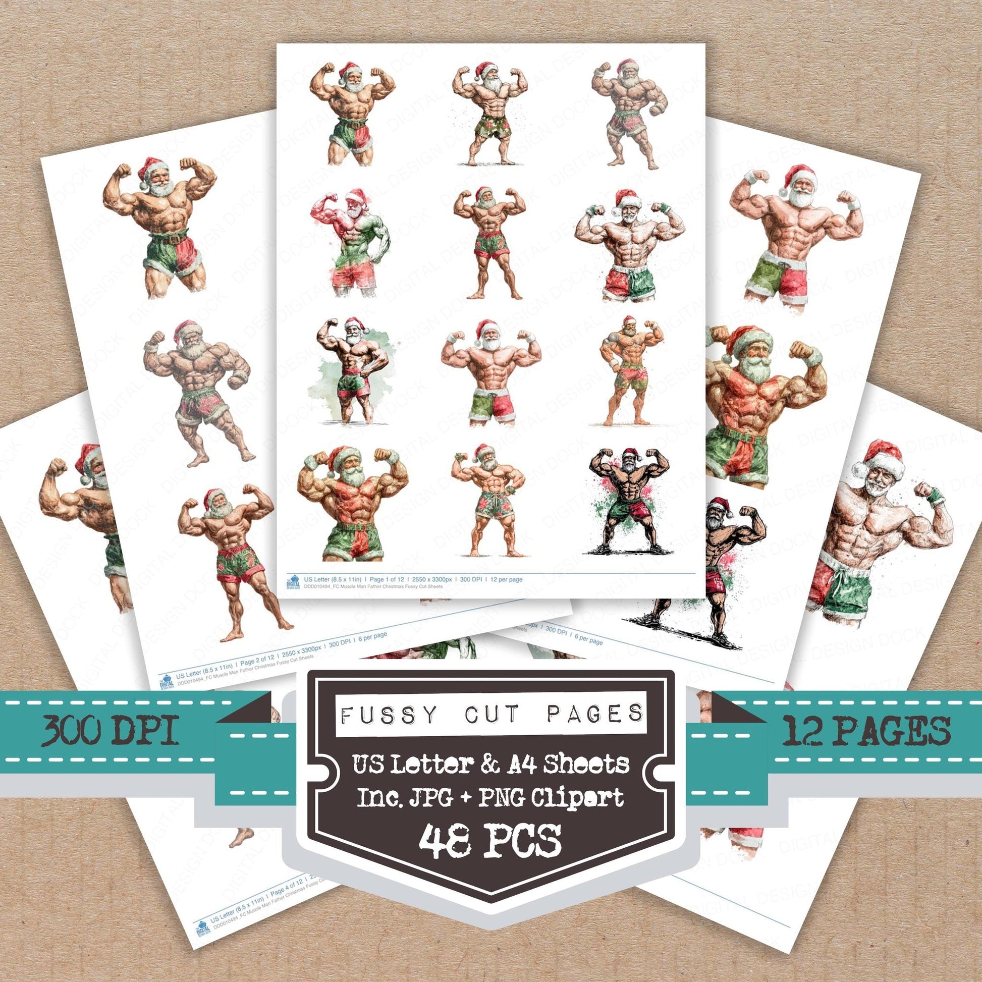 DDD010494_FC Muscle Man Father Christmas Fussy Cut Sheets