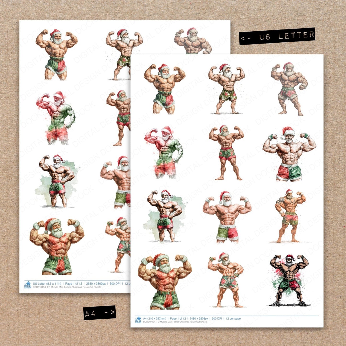 DDD010494_FC Muscle Man Father Christmas Fussy Cut Sheets
