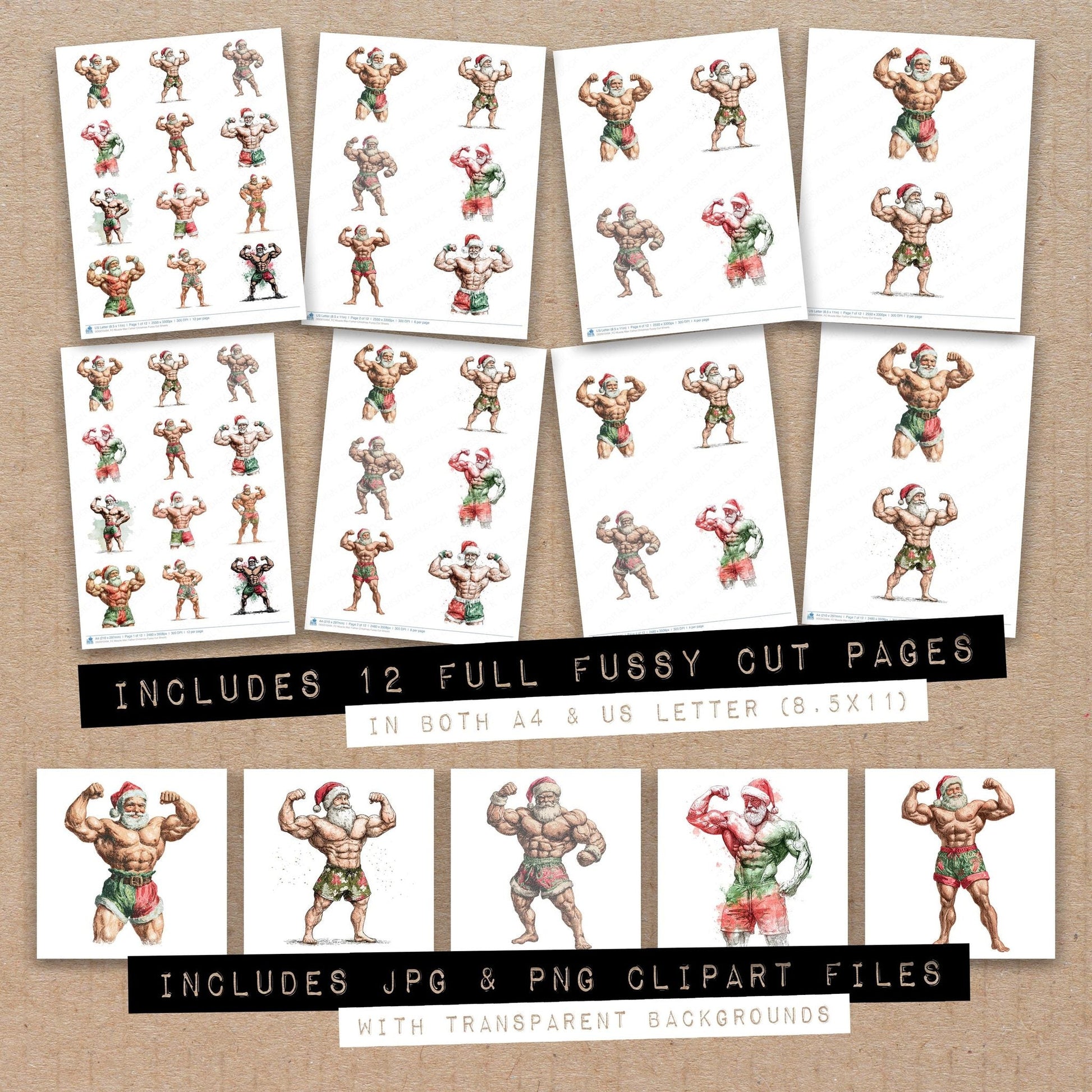DDD010494_FC Muscle Man Father Christmas Fussy Cut Sheets