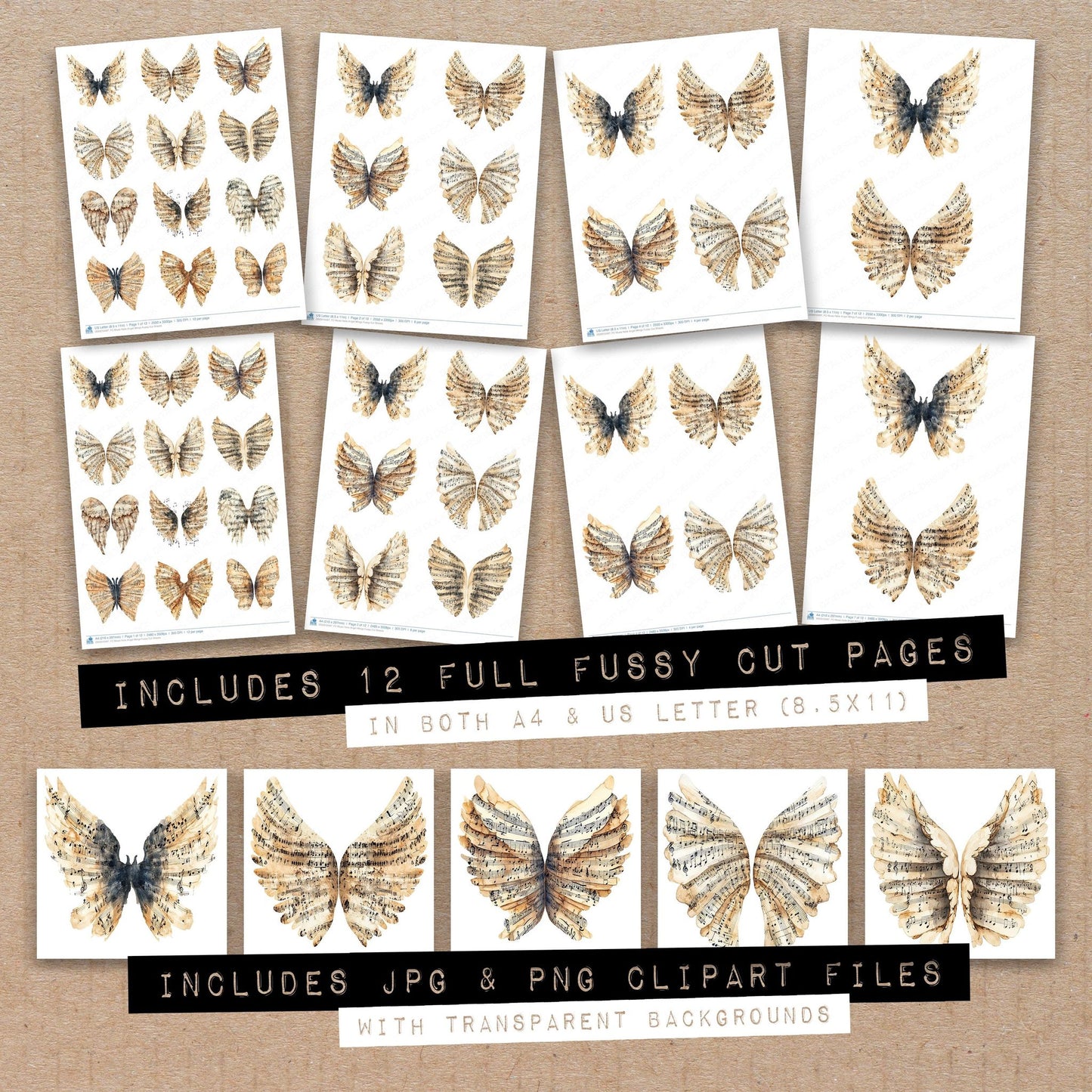 Music Note Angel Wings Fussy Cut Sheets (DDD010497)