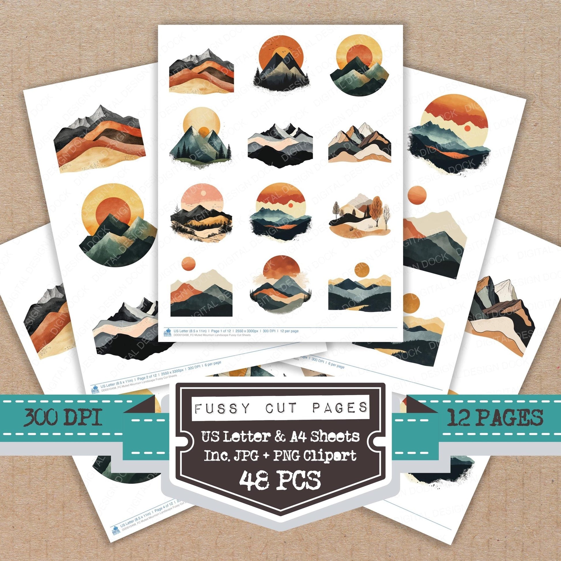 DDD010498_FC Muted Mountain Landscape Fussy Cut Sheets
