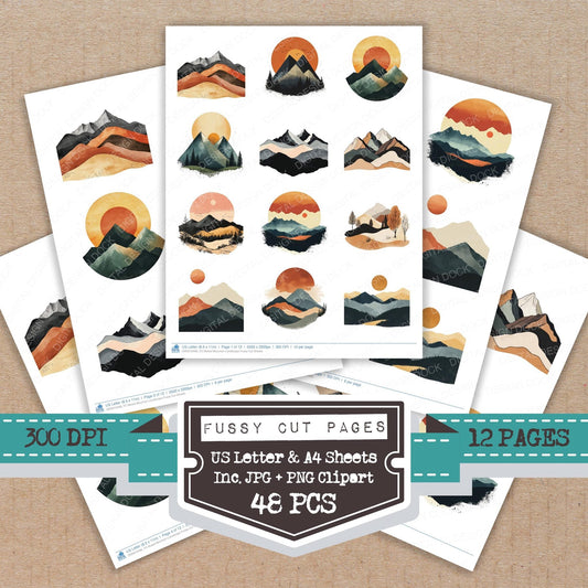 DDD010498_FC Muted Mountain Landscape Fussy Cut Sheets
