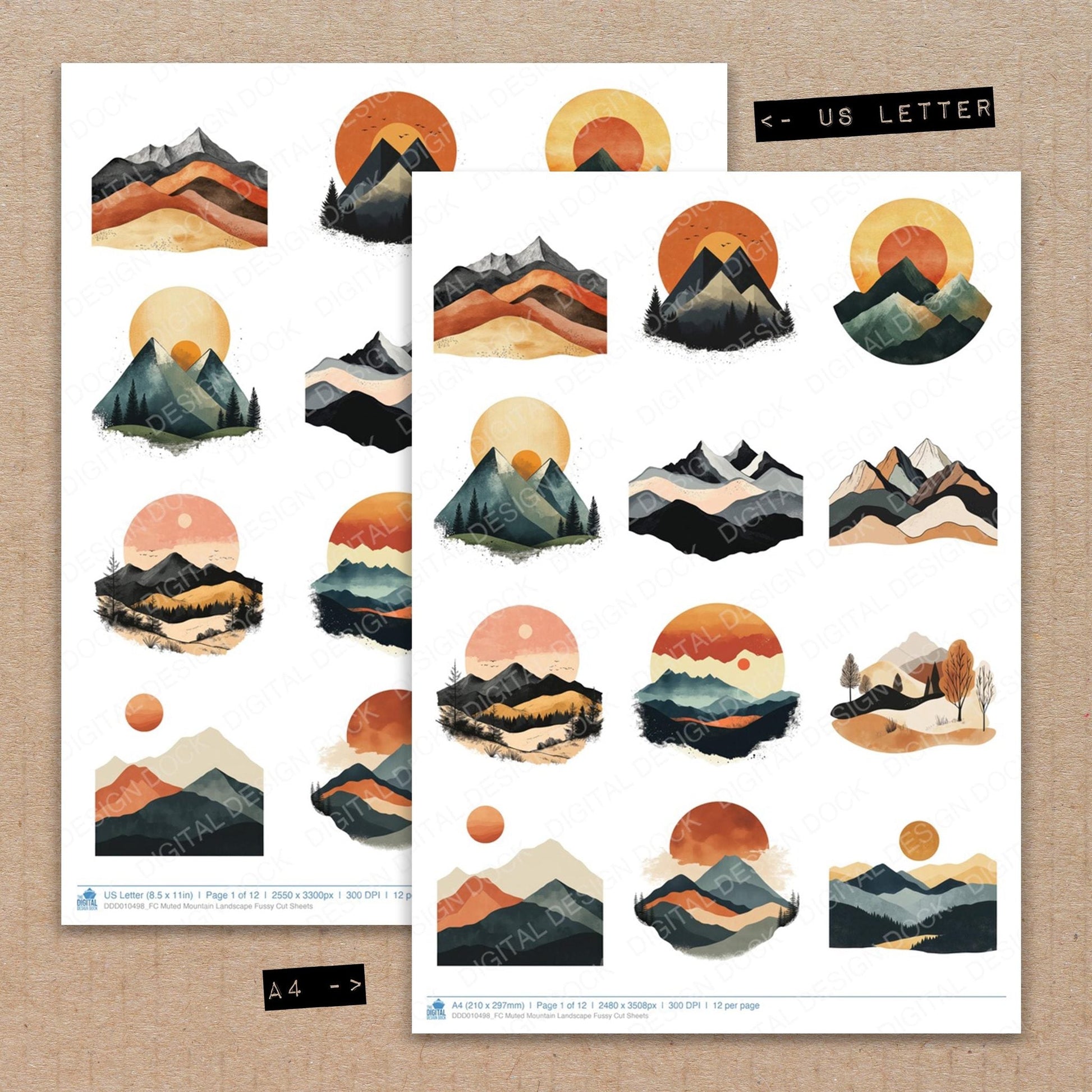 DDD010498_FC Muted Mountain Landscape Fussy Cut Sheets