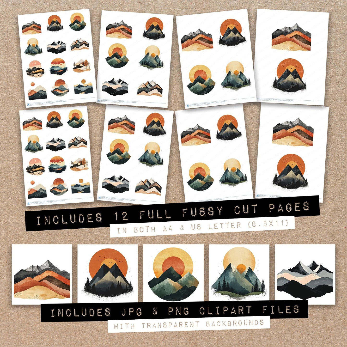 DDD010498_FC Muted Mountain Landscape Fussy Cut Sheets