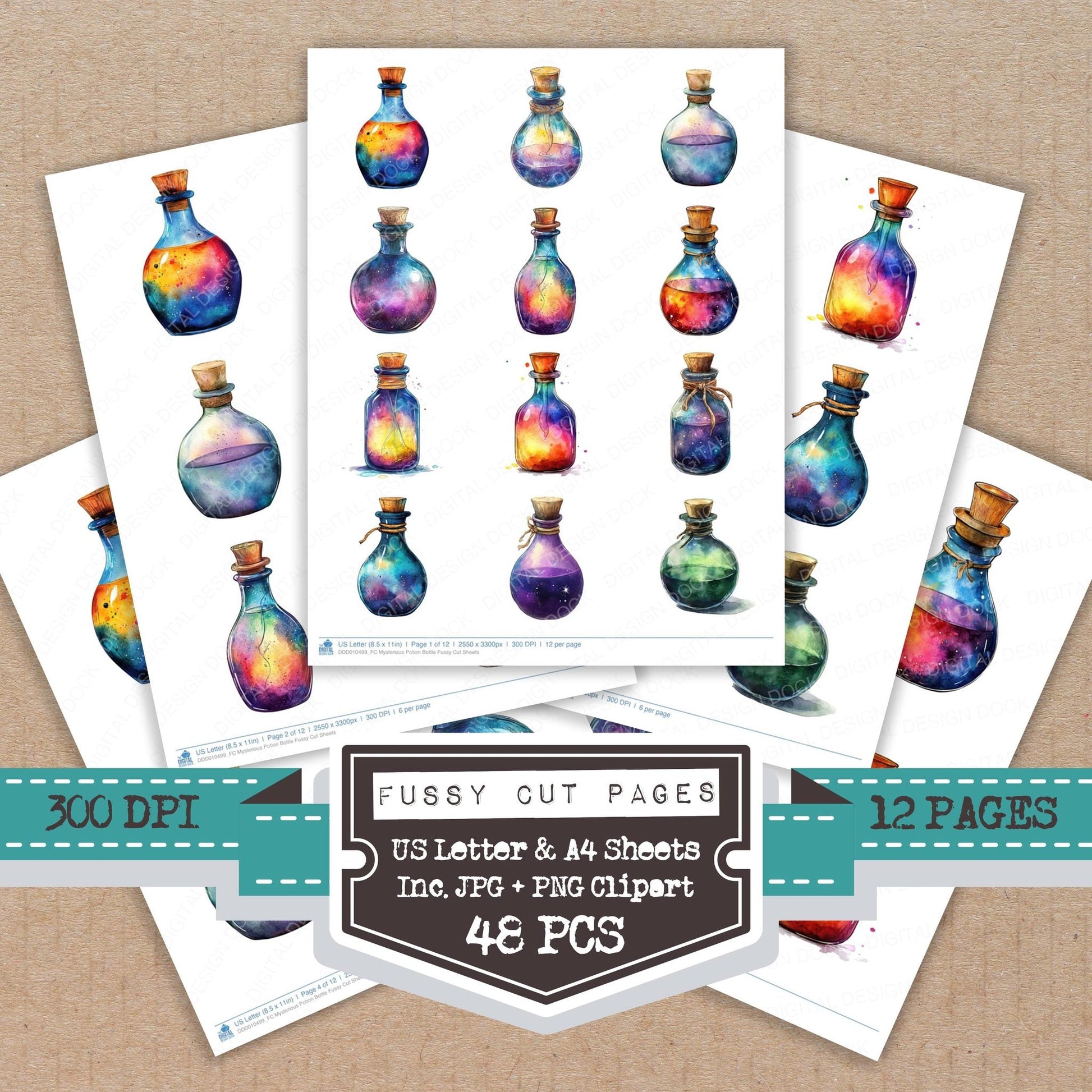 DDD010499_FC Mysterious Potion Bottle Fussy Cut Sheets