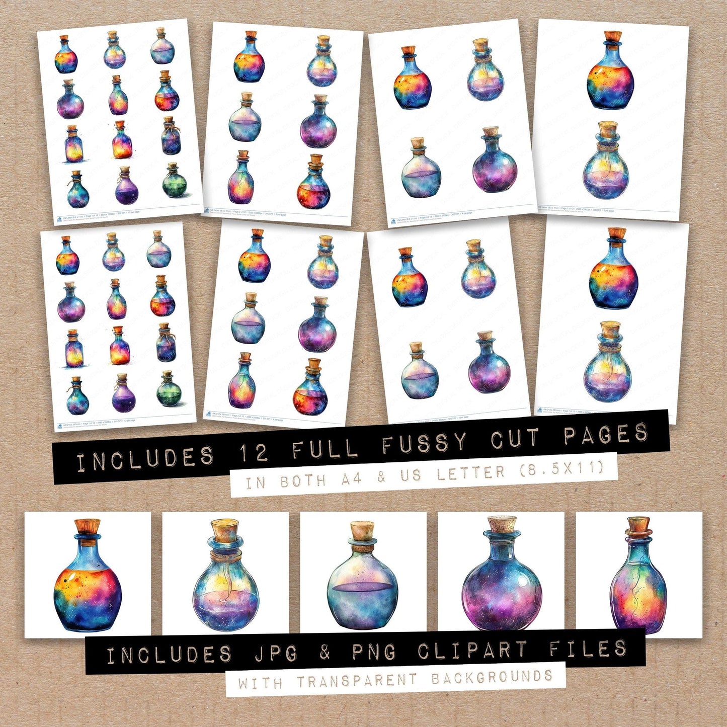 DDD010499_FC Mysterious Potion Bottle Fussy Cut Sheets