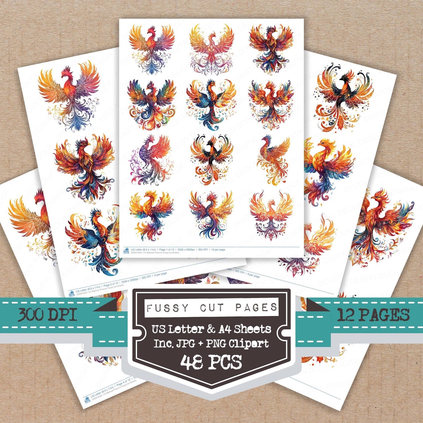 DDD010501_FC Mythical Phoenix Fussy Cut Sheets