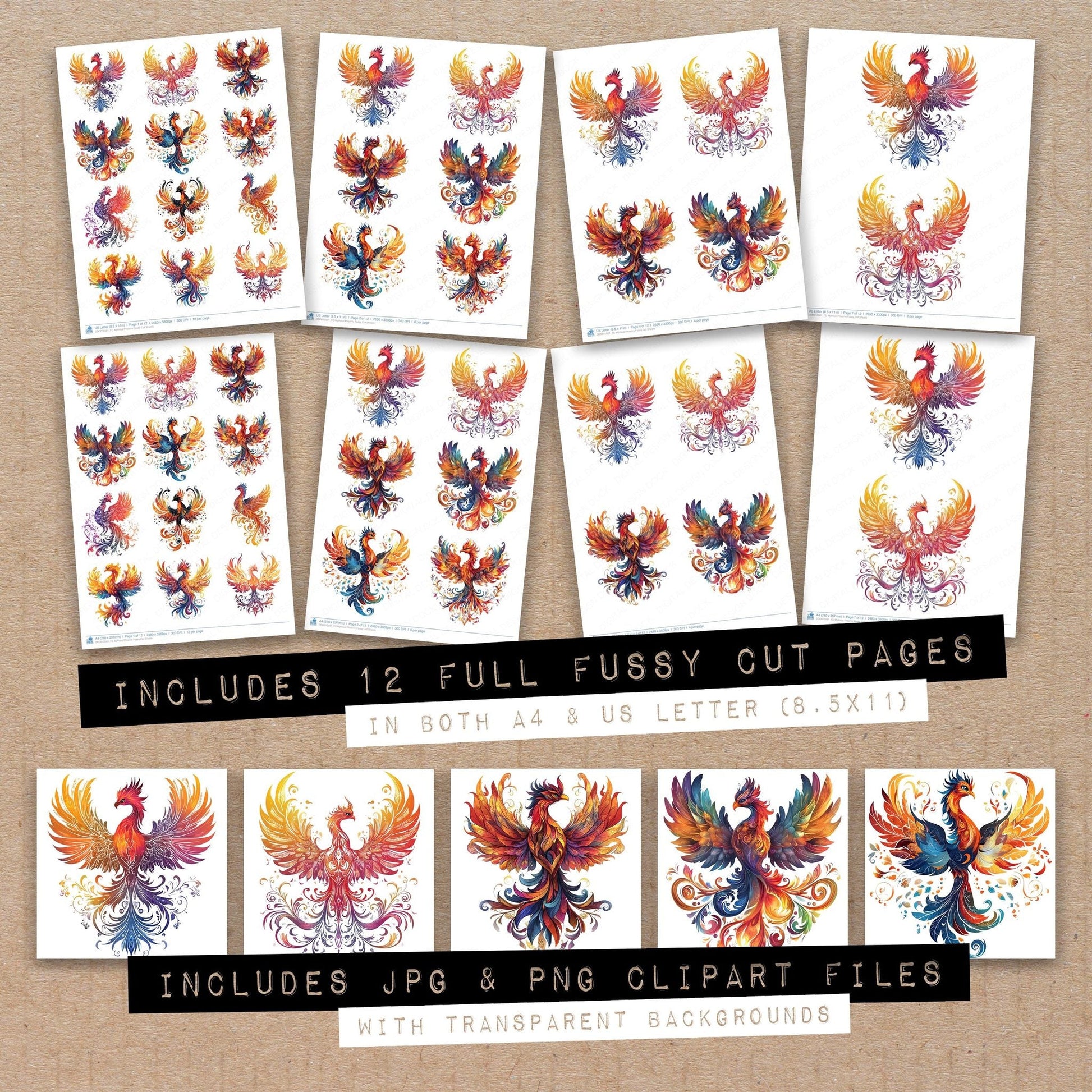 DDD010501_FC Mythical Phoenix Fussy Cut Sheets