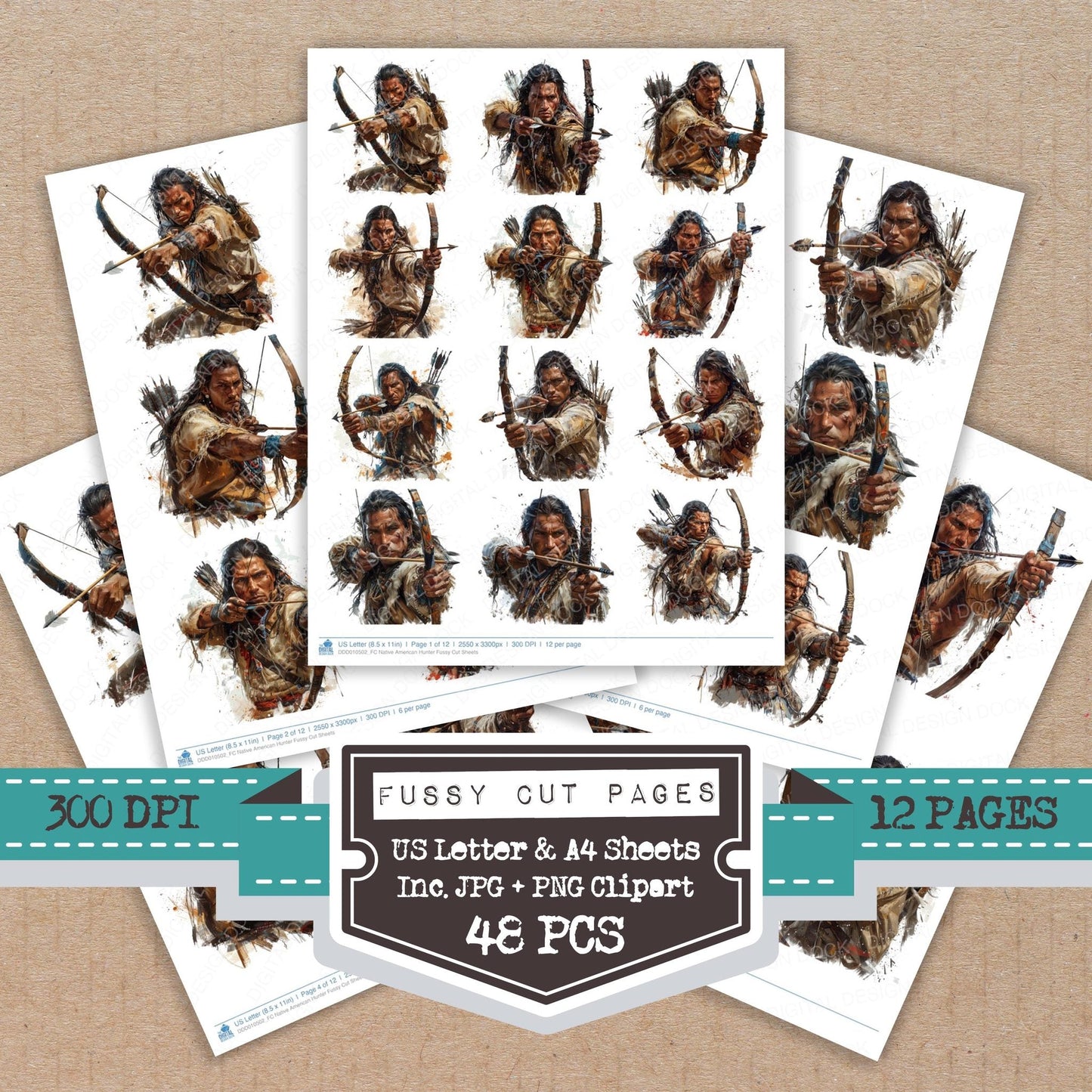 DDD010502_FC Native American Hunter Fussy Cut Sheets