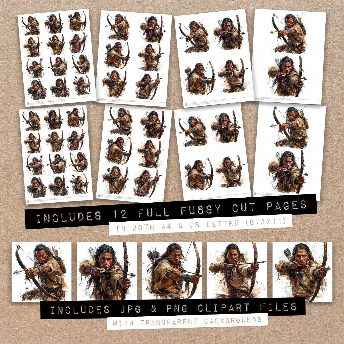 DDD010502_FC Native American Hunter Fussy Cut Sheets
