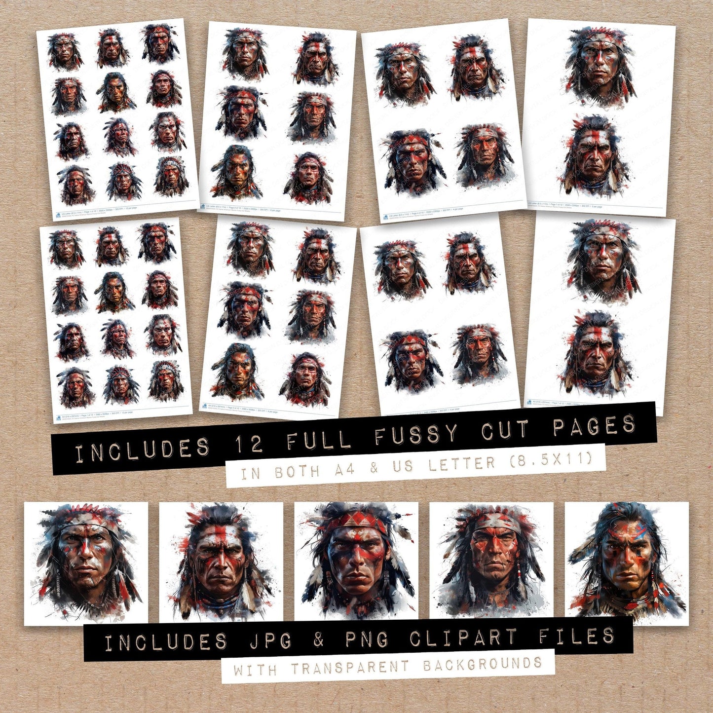 DDD010503_FC Native American Warrior Fussy Cut Sheets