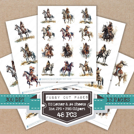 DDD010505_FC Native Indian Man on Horse Fussy Cut Sheets