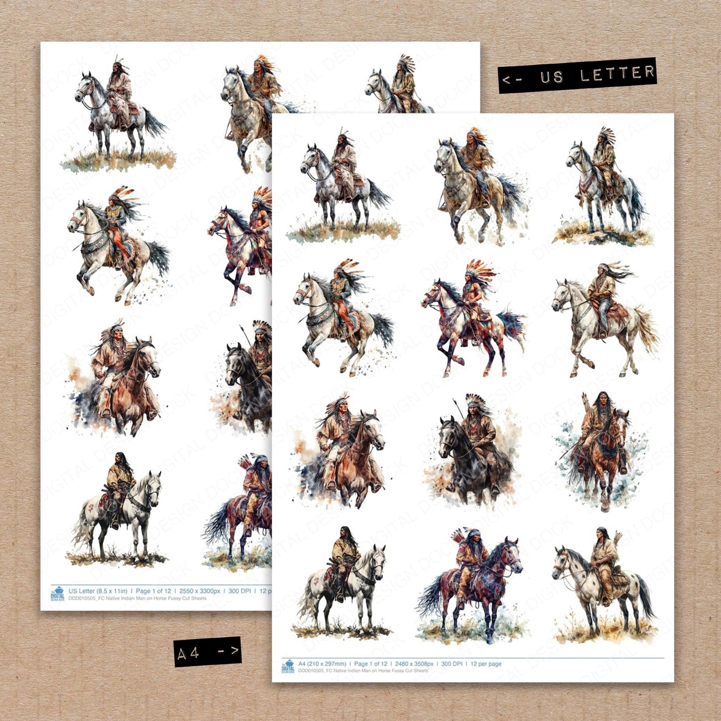 DDD010505_FC Native Indian Man on Horse Fussy Cut Sheets