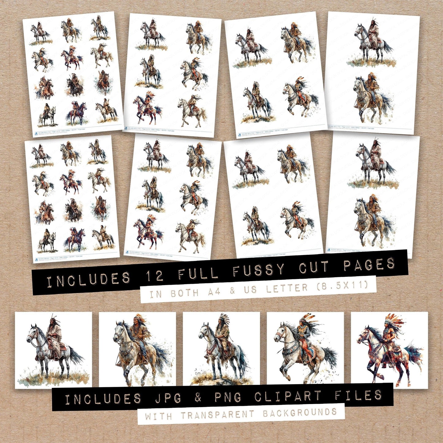 DDD010505_FC Native Indian Man on Horse Fussy Cut Sheets