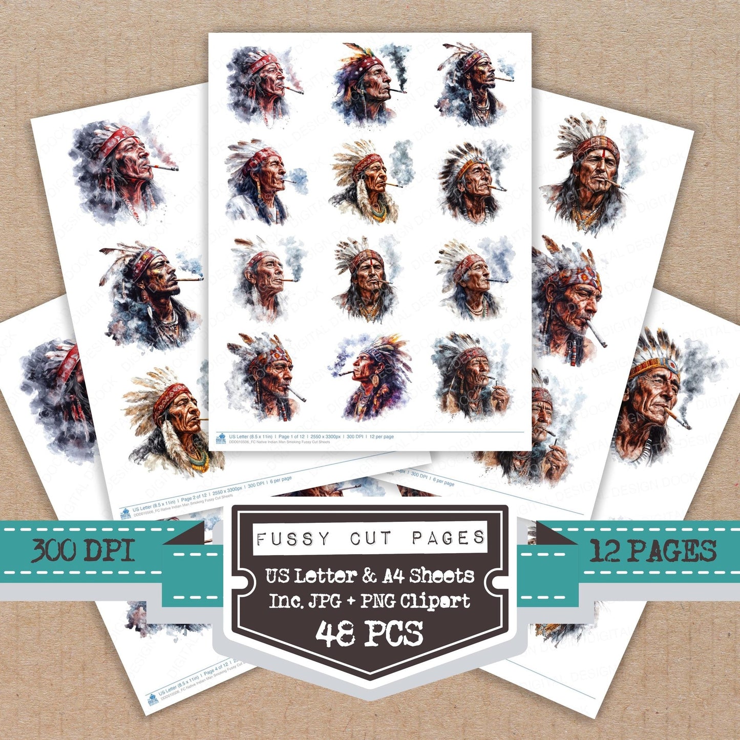 DDD010506_FC Native Indian Man Smoking Fussy Cut Sheets