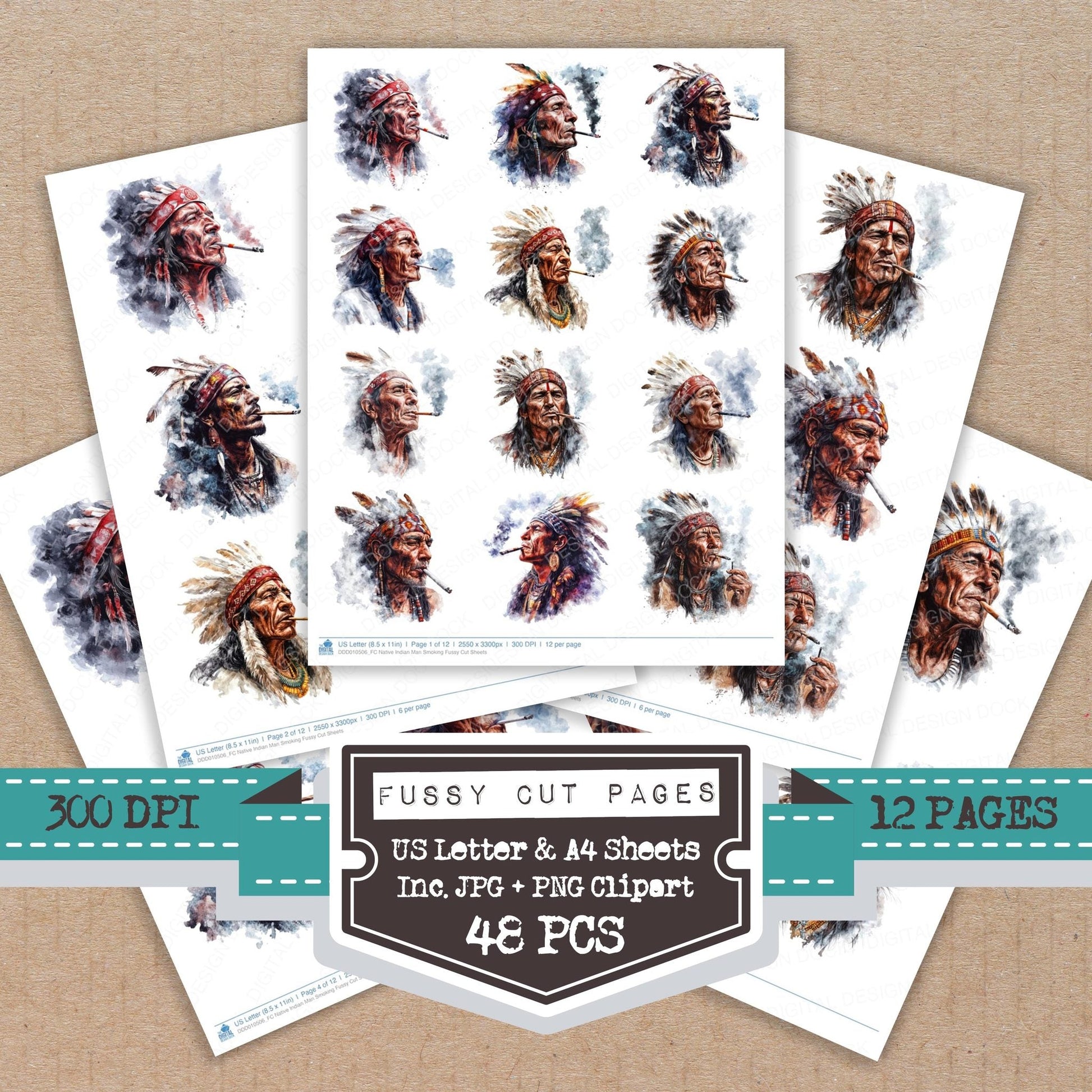 DDD010506_FC Native Indian Man Smoking Fussy Cut Sheets
