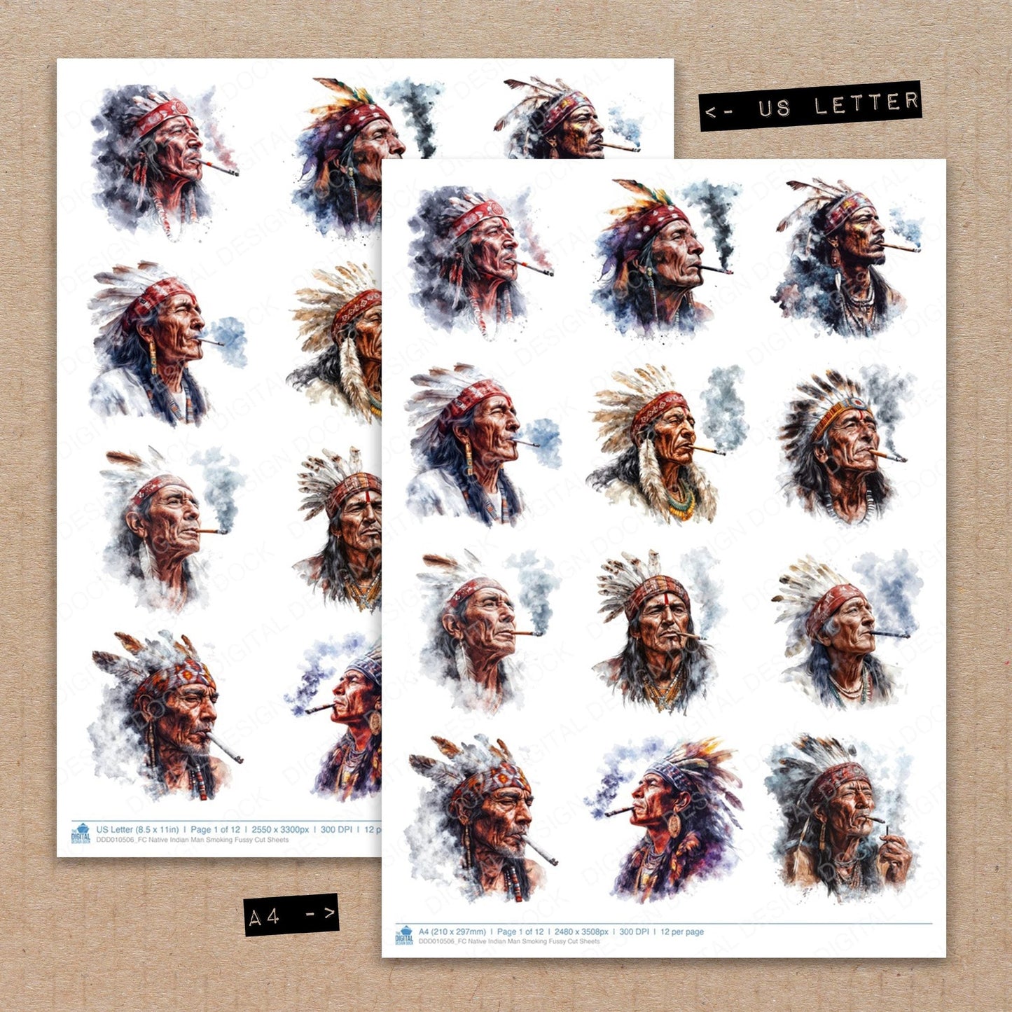 DDD010506_FC Native Indian Man Smoking Fussy Cut Sheets