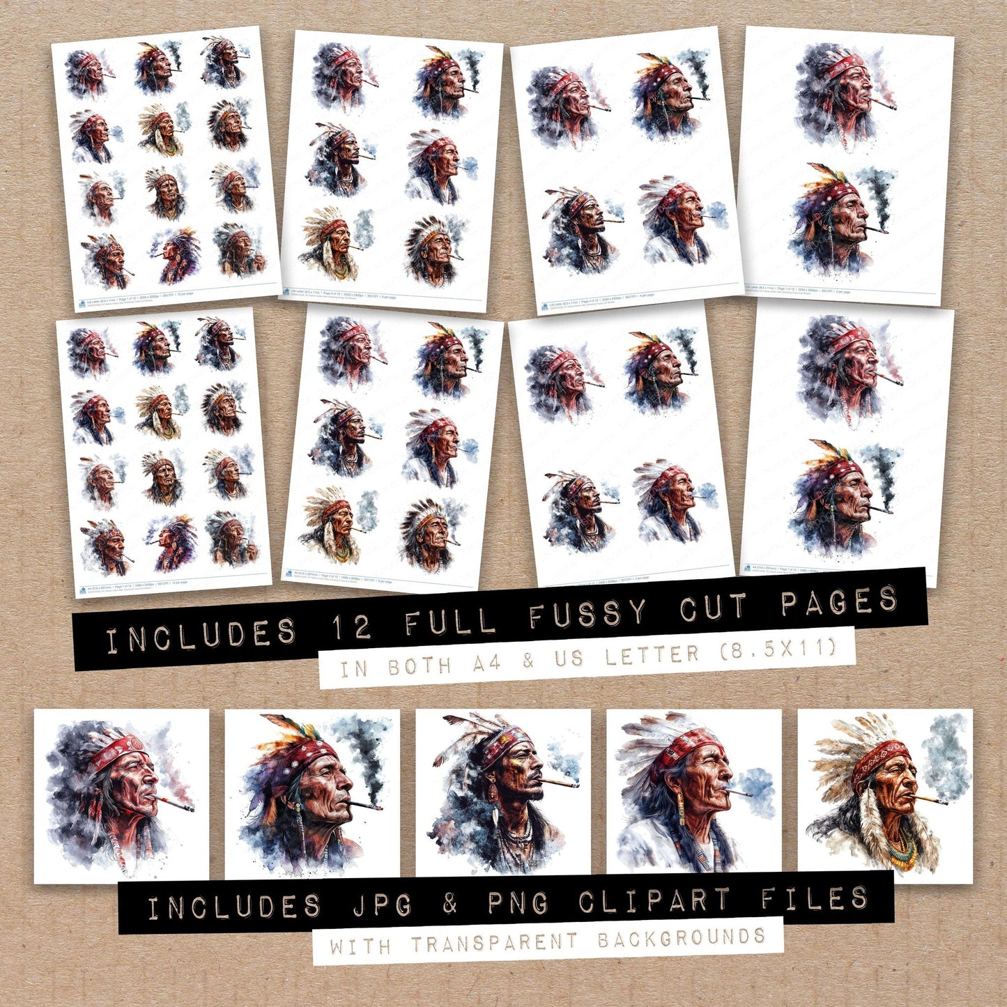DDD010506_FC Native Indian Man Smoking Fussy Cut Sheets