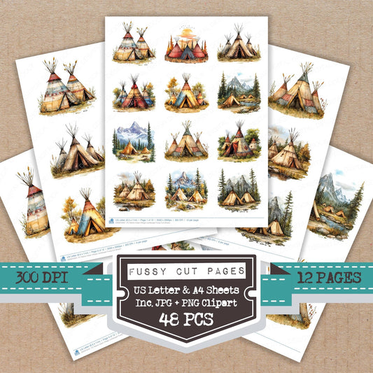 DDD010507_FC Native Indian Village Landscape Fussy Cut Sheets