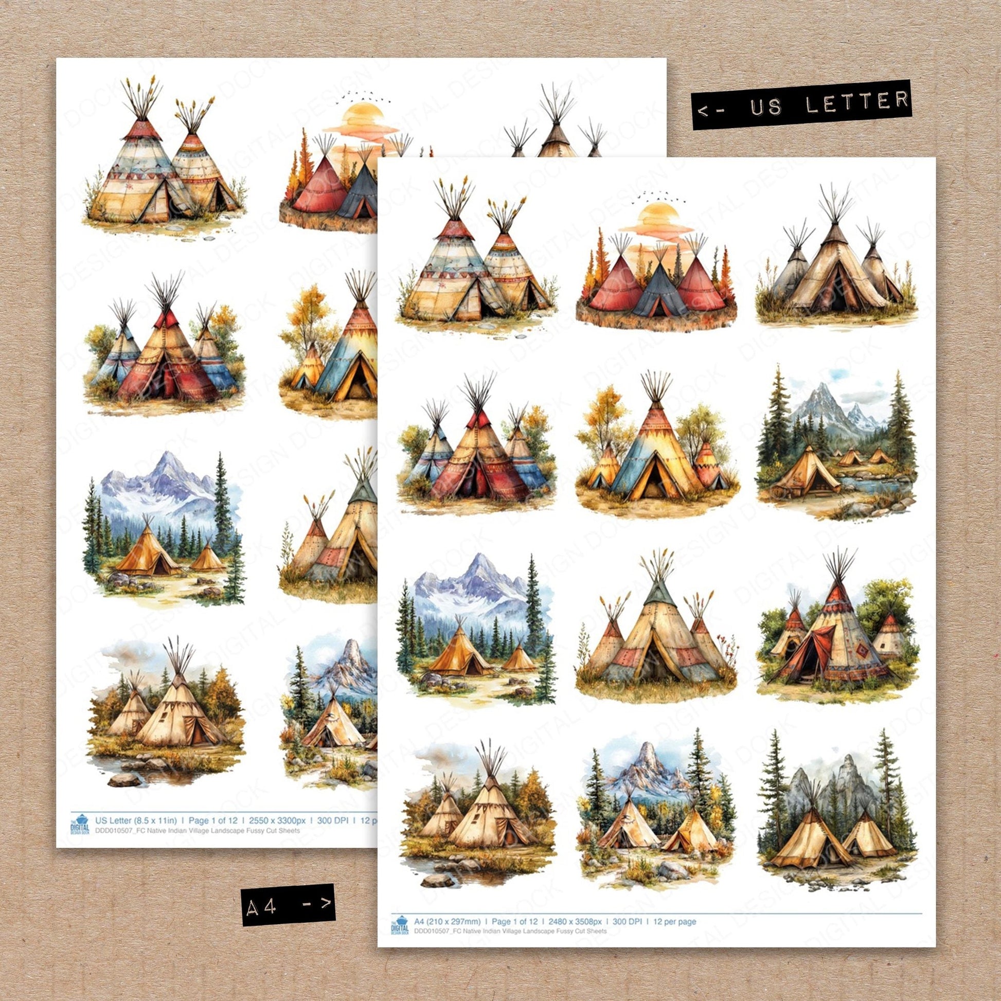 DDD010507_FC Native Indian Village Landscape Fussy Cut Sheets