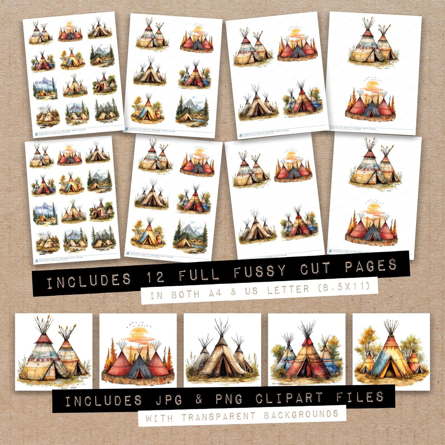 DDD010507_FC Native Indian Village Landscape Fussy Cut Sheets