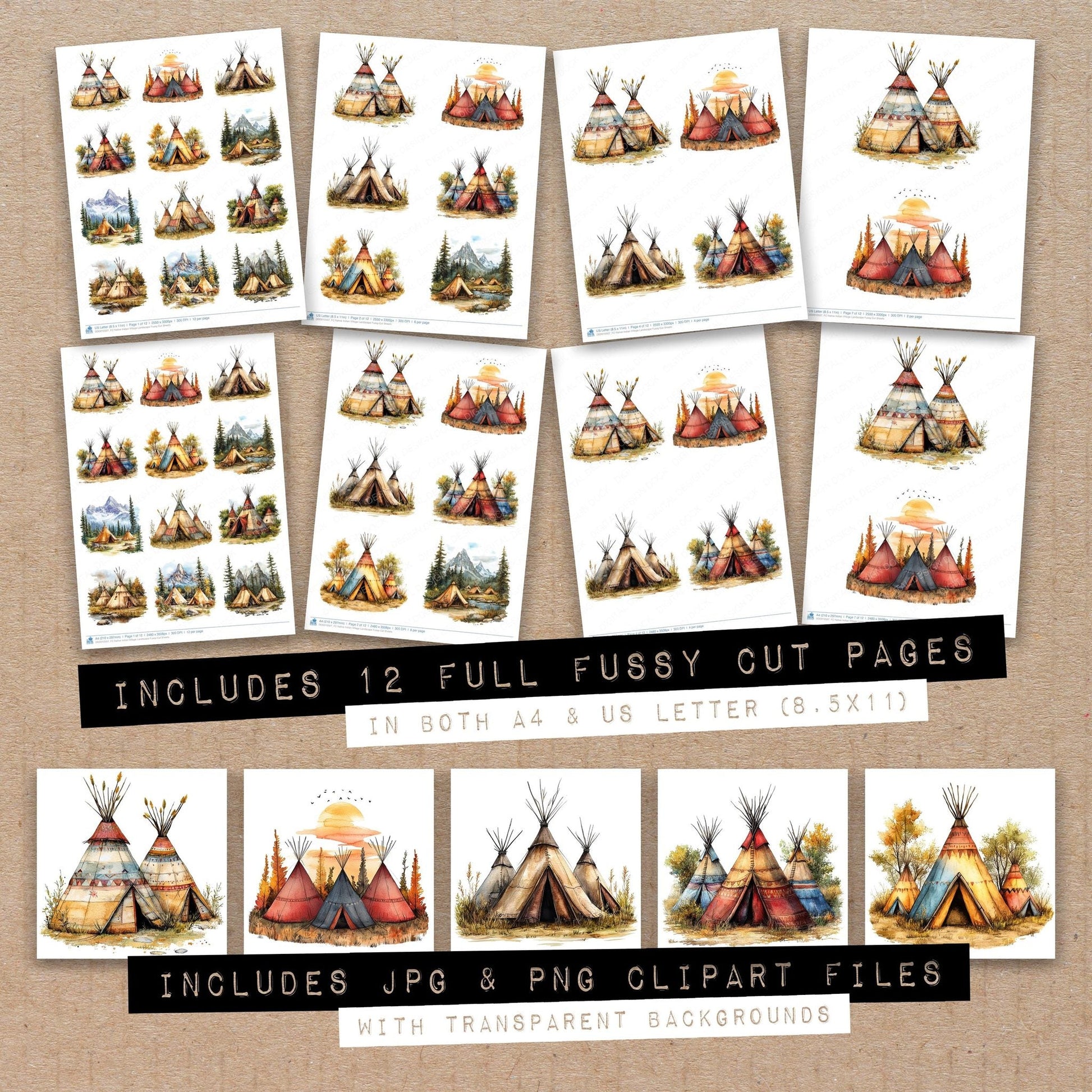 DDD010507_FC Native Indian Village Landscape Fussy Cut Sheets