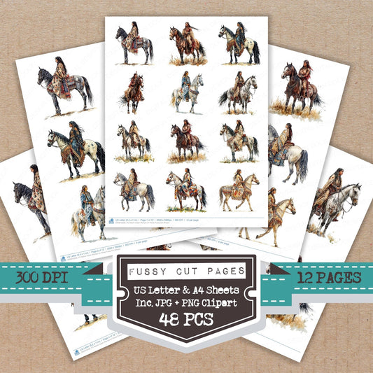 DDD010508_FC Native Indian Woman on Horse Fussy Cut Sheets