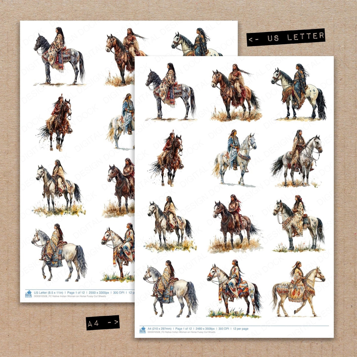 DDD010508_FC Native Indian Woman on Horse Fussy Cut Sheets