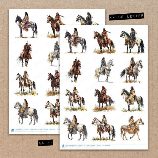 DDD010508_FC Native Indian Woman on Horse Fussy Cut Sheets