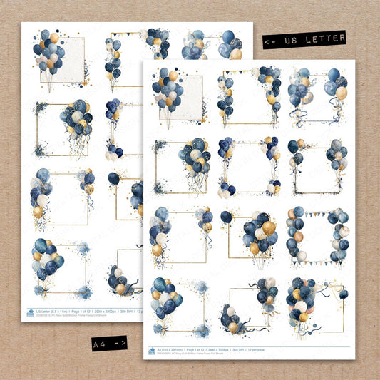DDD010510_FC Navy Gold Balloon Frame Fussy Cut Sheets