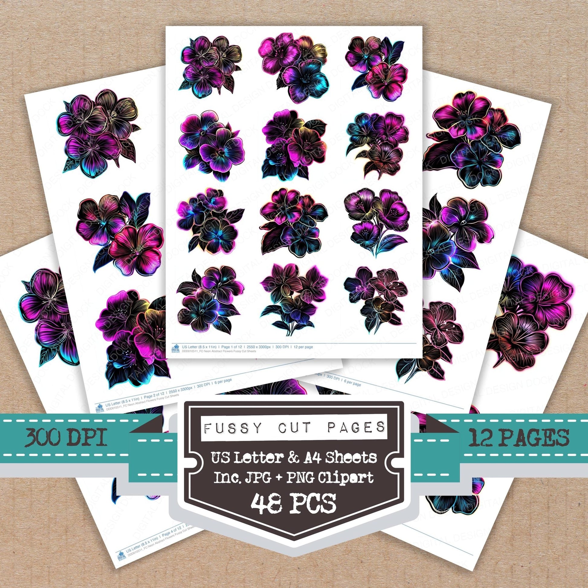 DDD010511_FC Neon Abstract Flowers Fussy Cut Sheets
