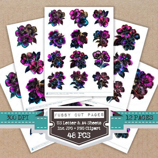 DDD010511_FC Neon Abstract Flowers Fussy Cut Sheets