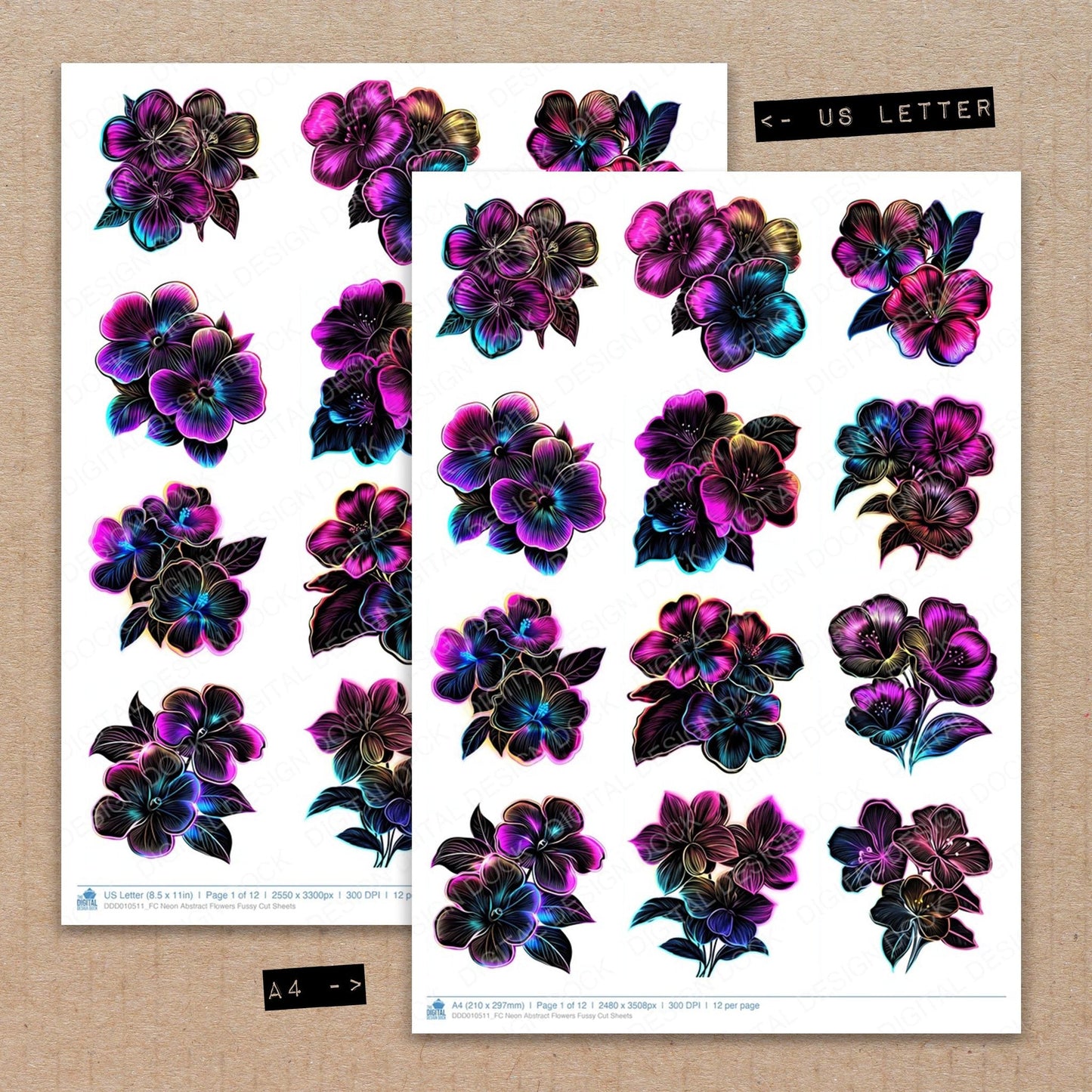 DDD010511_FC Neon Abstract Flowers Fussy Cut Sheets