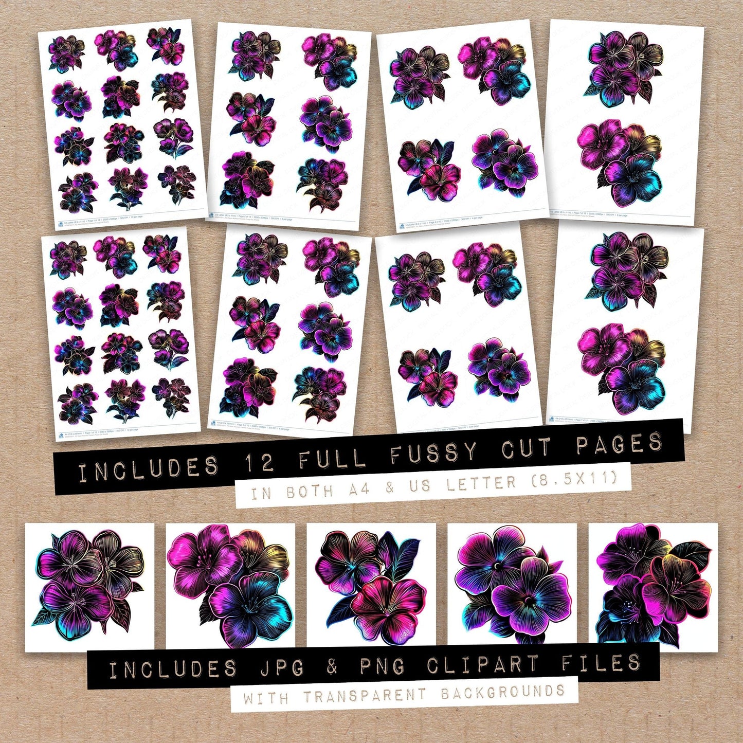 DDD010511_FC Neon Abstract Flowers Fussy Cut Sheets