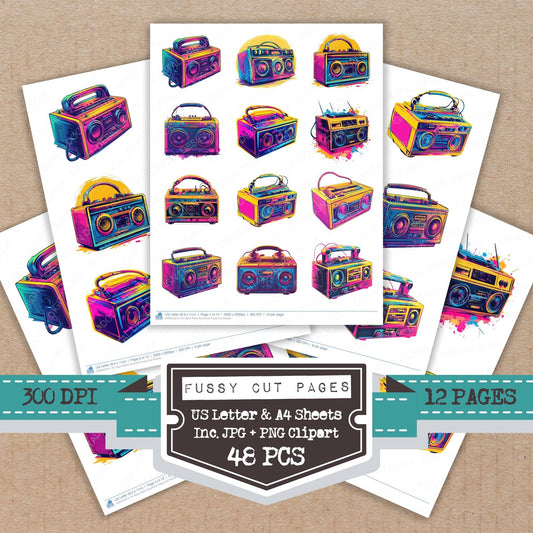 DDD010512_FC Neon Retro Boombox Fussy Cut Sheets