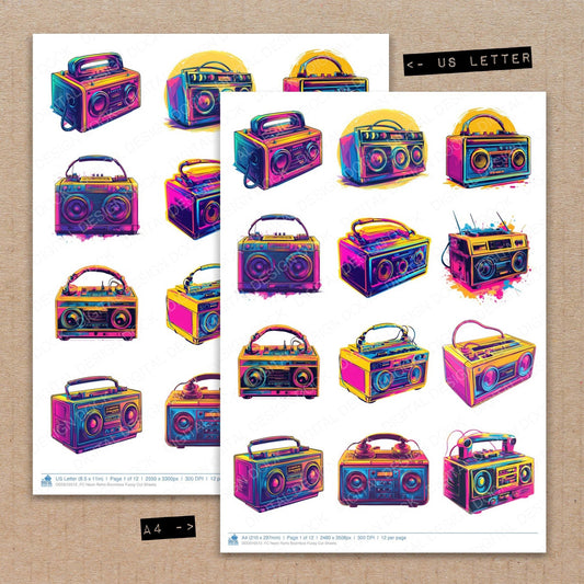 DDD010512_FC Neon Retro Boombox Fussy Cut Sheets