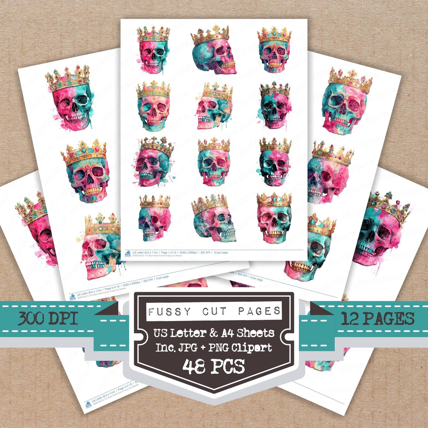 DDD010513_FC Neon Skull Crown Fussy Cut Sheets