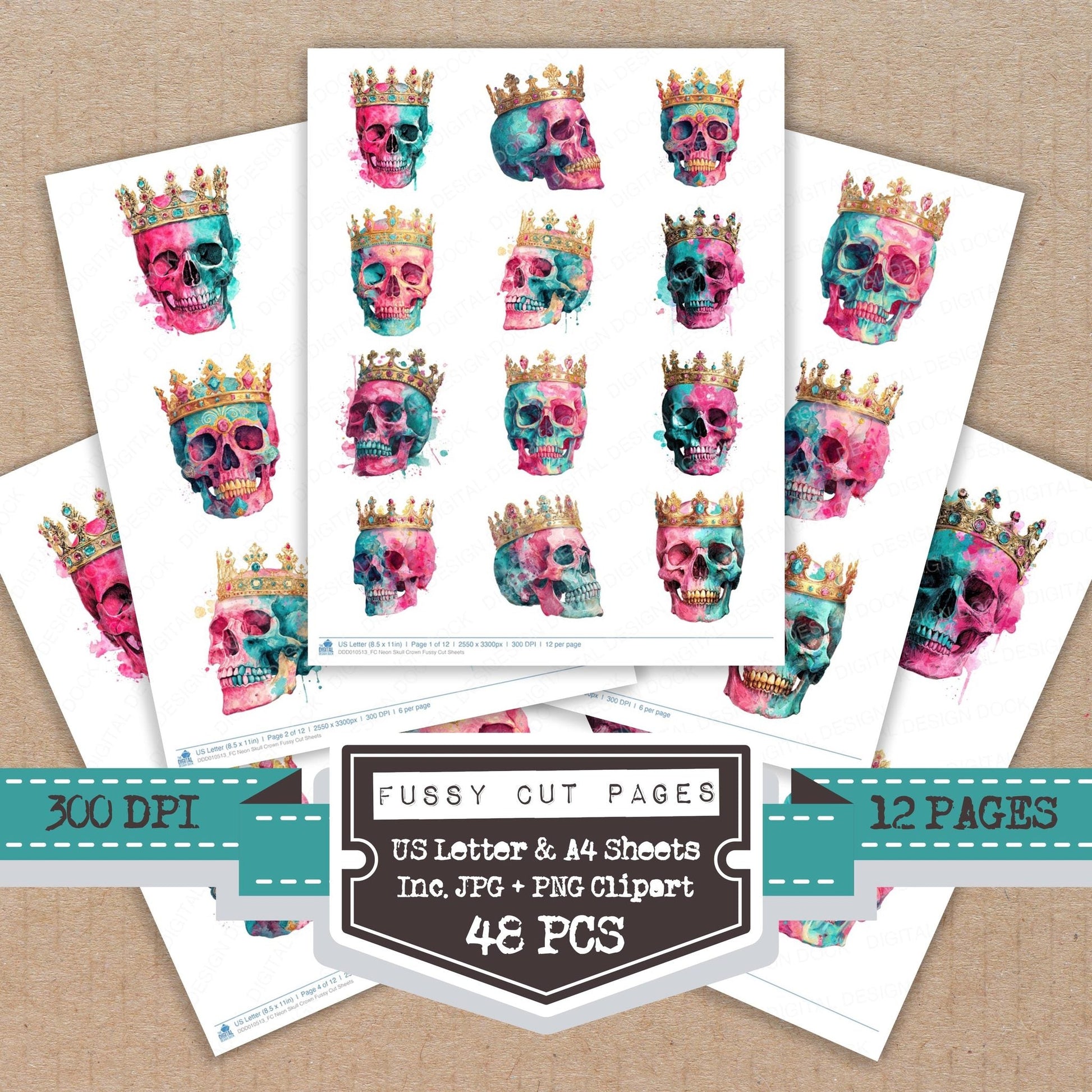 DDD010513_FC Neon Skull Crown Fussy Cut Sheets
