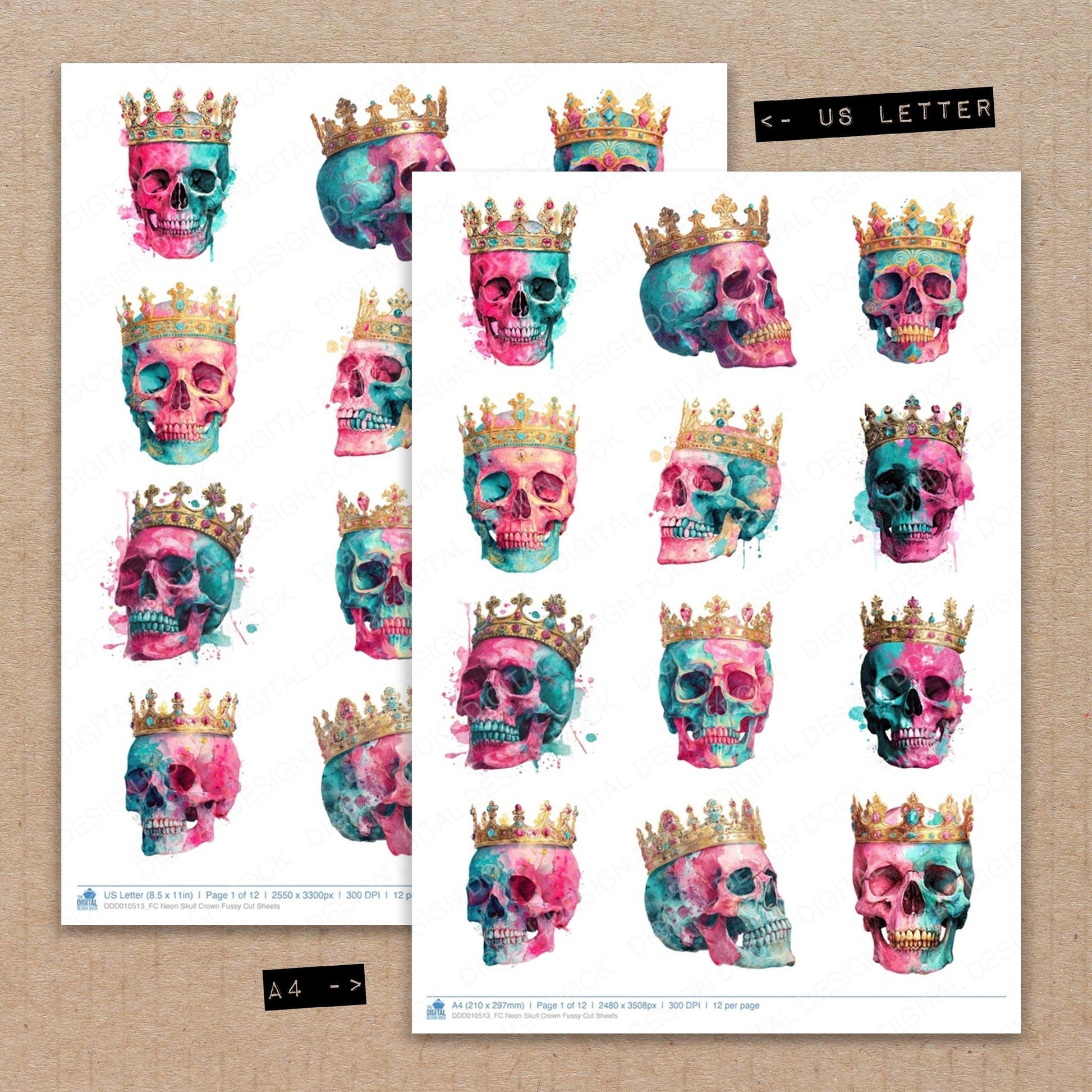 DDD010513_FC Neon Skull Crown Fussy Cut Sheets