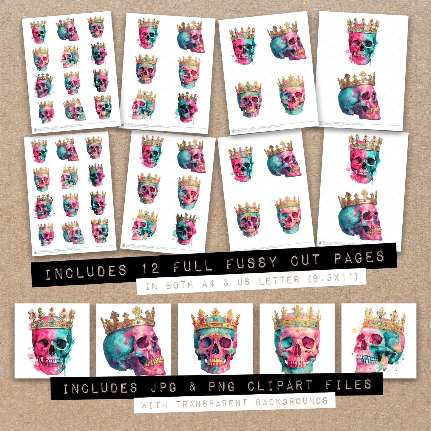DDD010513_FC Neon Skull Crown Fussy Cut Sheets