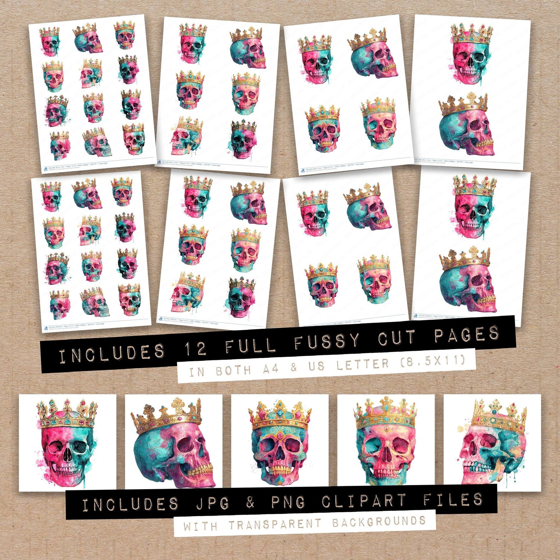 DDD010513_FC Neon Skull Crown Fussy Cut Sheets