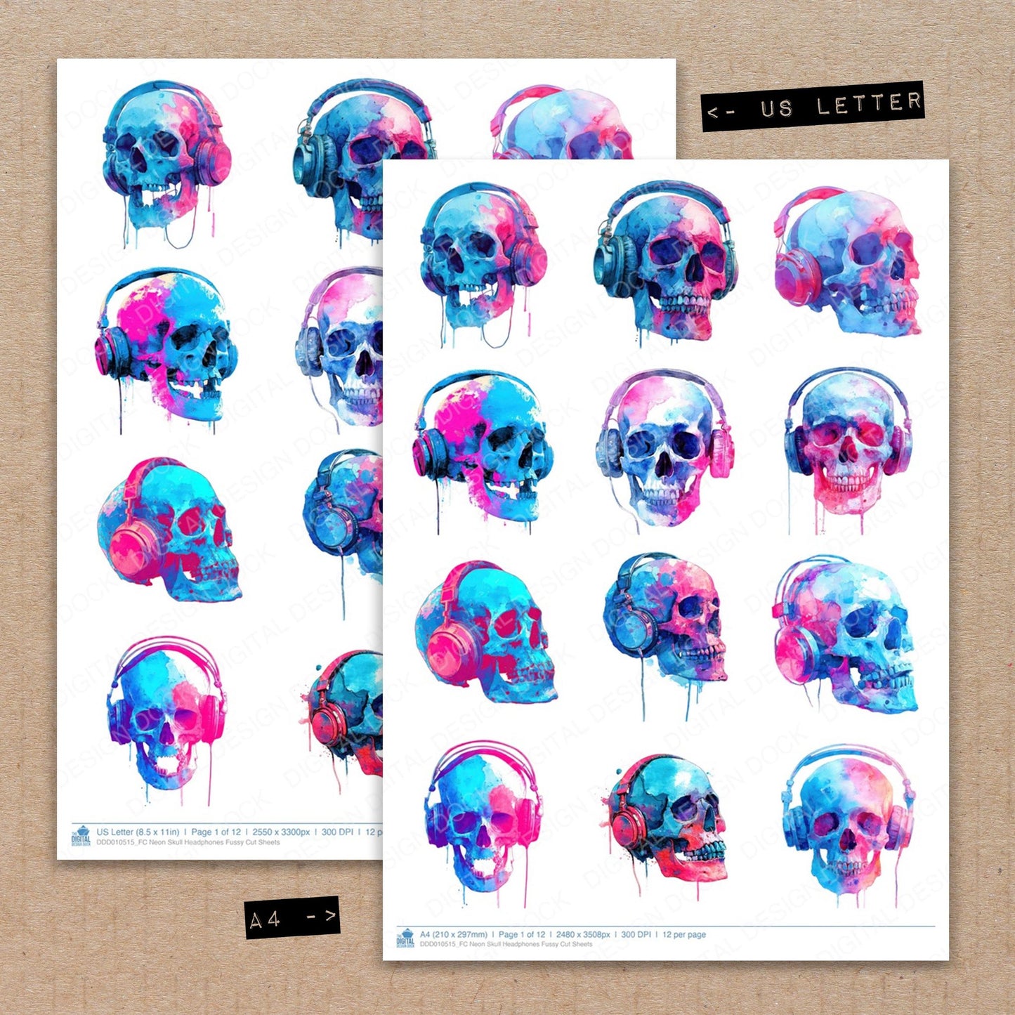 Neon Skull Headphones Fussy Cut Sheets (DDD010515)