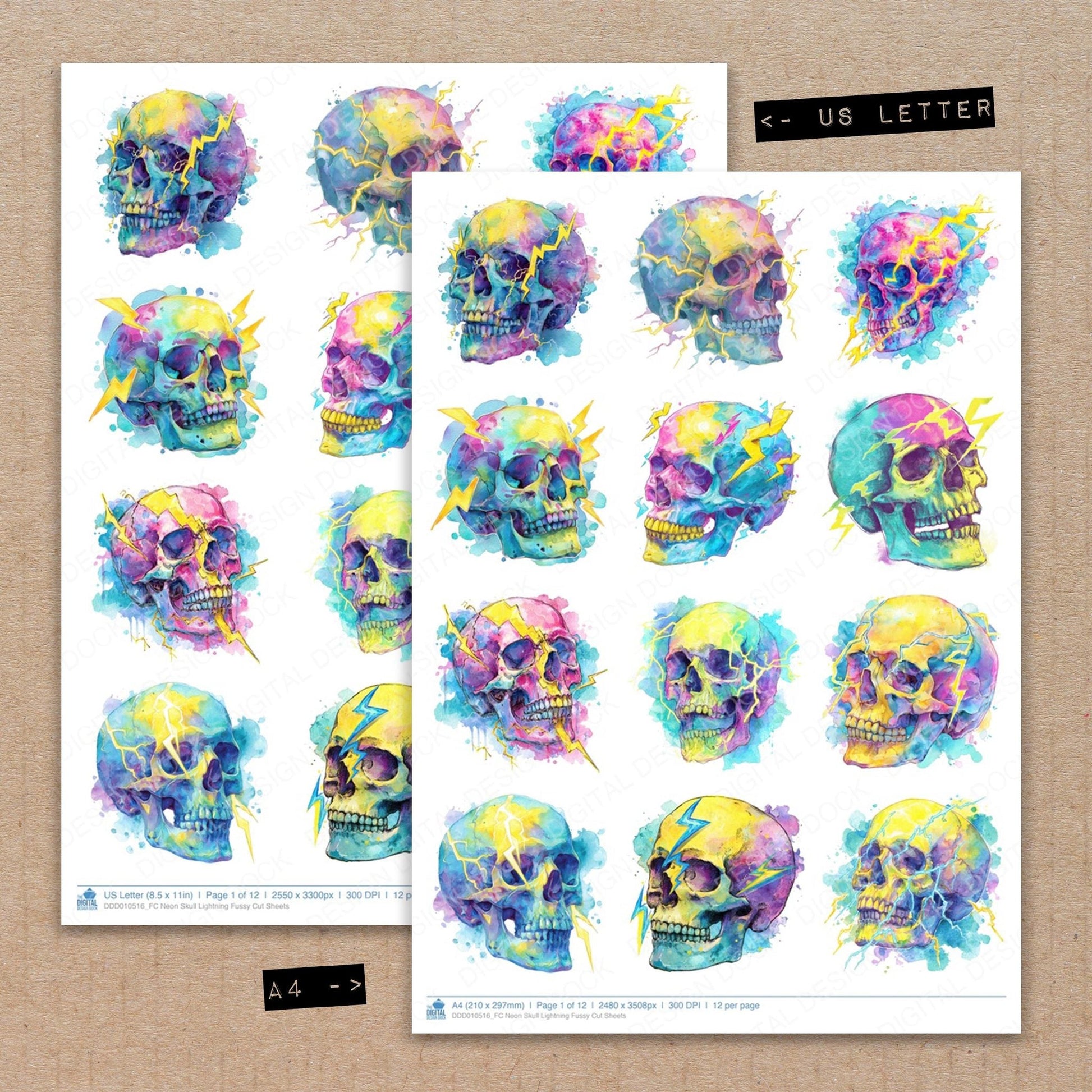 DDD010516_FC Neon Skull Lightning Fussy Cut Sheets